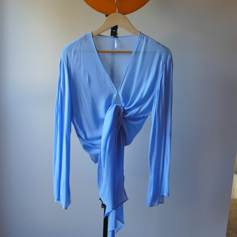 YFB x REVOLVE S Tie Front Bell Sleeve Cropped Top Light weight Cotton Flowy